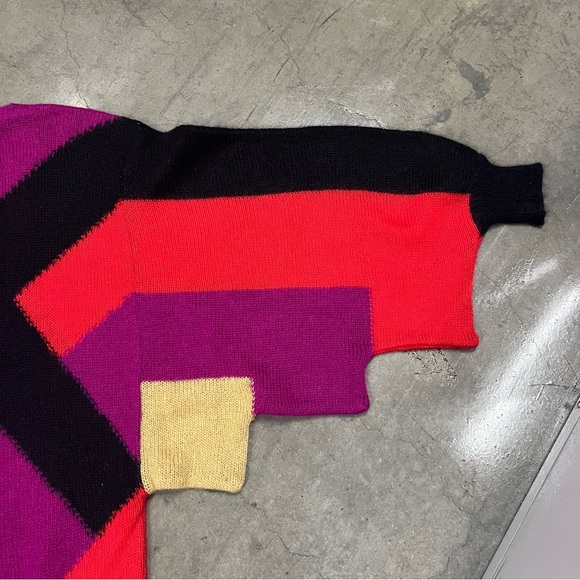 Vintage 80s Escada Mohair Colorblock Sweater Oversized Dolman Geometric Sleeve - Picture 7 of 7